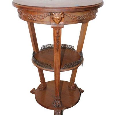 
Lot 231
Semi antique burl walnut rams head 19" diameter lamp table
