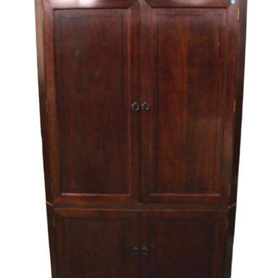 
Lot 364
Stickley solid cherry 2pc ebony inlay 4 door armoire with fitted interior
