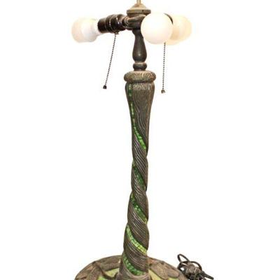 
Lot 262
Tiffany style dragon fly decoration base leaded glass lamp (NO Shade)
