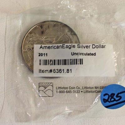 
Lot 285
2011 US American Eagle Silver Dollar-uncirculated

