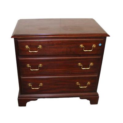 
Lot 105
Henkel Harris solid mahogany 3 drawer bachelors chest with some surface wear on top

