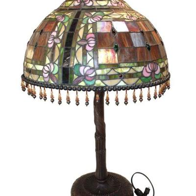 
Lot 379
Tiffany style leaded glass lamp
