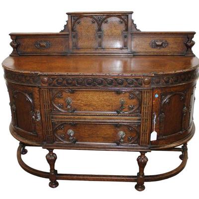 
Lot 307
Antique oak 3 drawer 2 door buffet with secret pop out drawer
