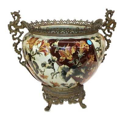 
Lot 384
Antique bronze wrapped decorator jardiniÃ¨re with dragons
