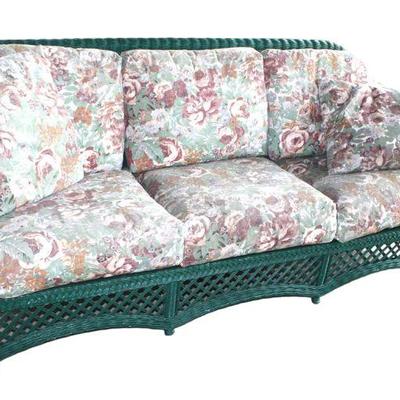 
Lot 327
Vintage wicker sofa with upholstered cushions and backings
