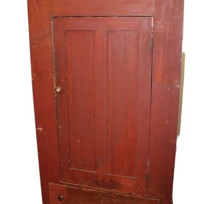 
Lot 169
Antique primitive 1 door 1 drawer painted red jam cupboard
