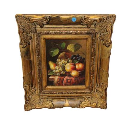 
Lot 248
Carved frame oil on board of still life approx. 17" w x 19" h
