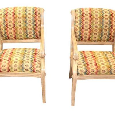 
Lot 323
Pair of Vintage solid wood frame scroll arm chairs
