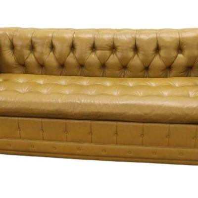 
Lot 118
Cool mid century even arm leather style button tuft sleeper sofa in the rare color
