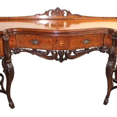 
Lot 155
Beautiful antique burl walnut with inlay carved 3 drawer buffet

