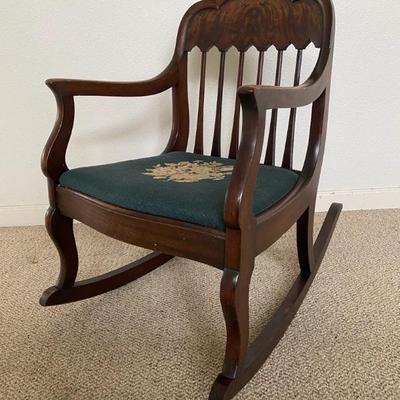 Antique Rocking Chair with Needlepoint Seat Cover