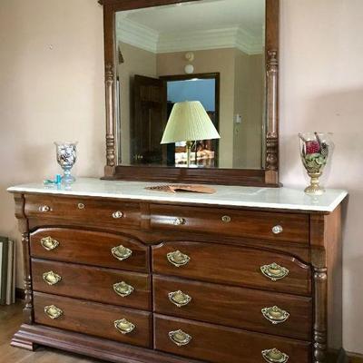 Marble Top Dresser with Vanity Mirror 