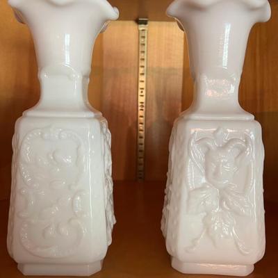 Imperial Glass Co Milk Glass Mephistopheles embossed design vase $20 each