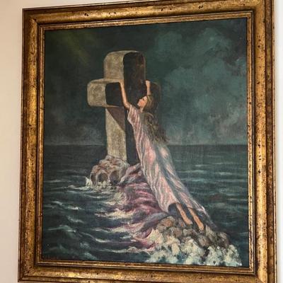 Large Framed oil signed $80