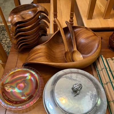 RARE Monkey Pod Wood Salad Set 11pc mint $65