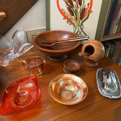 Persimmon Viking Bon Bon Dish $18
Lustreware bowl $
Monkey Pod Nut bowl, spoon & 3 dishes $