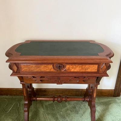 1800â€™s Victorian Burl Walnut Sewing Table w/leather top $345