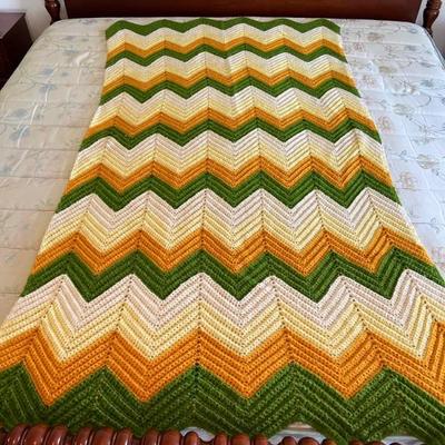 Green, gold & yellow chevron afghan $18