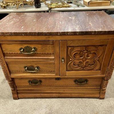 Antique Oak Marble Top Washstand