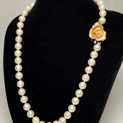 Cultured Pearl Necklace 14k and Diamond Clasp