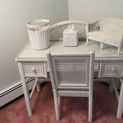 Henry Link White Wicker Desk With Glass Top