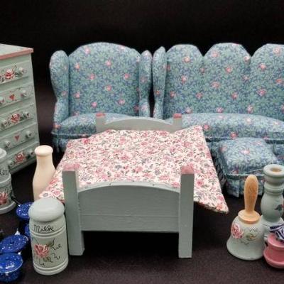 Vintage Living Room, Bedroom, And Kitchen Dollhouse Furniture