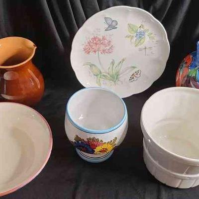 Hand Painted Italian Ceramic Floral Footed And Assorted Ceramics