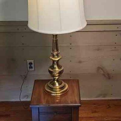 Wooden Small Square Table and Lamp