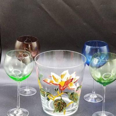 Lenox Balloon Wine Glasses With Hand Painted Ice Bucket