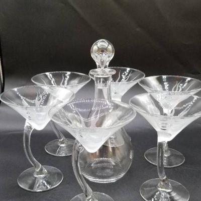 Stunning Val St. Lambert Crystal Decanter With Curved Martini Glasses