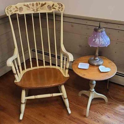 L Hitchcock Rocking Chair with Matching Table And Small Table Lamp