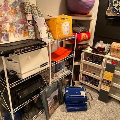 Air fryer , bowling balls , printer , stadium cushions , shelves 