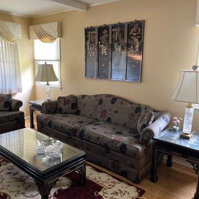 Couch, loveseat , end tables & lamps 