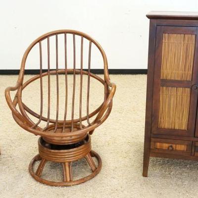 1121	FURNITURE LOT INCLUDING BENTWOOD SWIVEL ARM CHAIR, REEDED 2 DOOR 2 DRAWER CABINET & STAND
