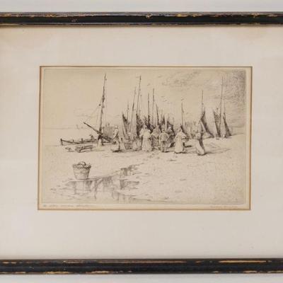 1040	HENRY JACKSON SIMPSON SIGNED ENGRAVING TITLED *THE LITTLE MARKET STONEHAVEN* APPROXIMATELY 12 IN X 13 IN OVERALL
