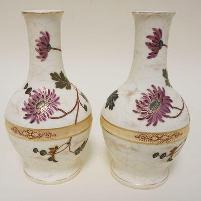 1060	PAIR OF ANTIQUE PORCELAIN HAND PAINTED VASES, SATIN FINISH, APPROXIMATELY 8 IN HIGH
