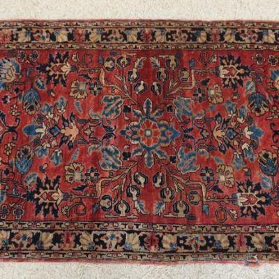 1076	SMALL ANTIQUE PERSIAN RUG, APPROXIMATELY 4 FT 8 IN X 3 FT, SMALL TEAR ON SIDE
