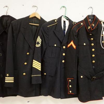 1180	LOT OF US MILITARY COATS INCLUDES ONE NAVY & 3 AIRFORCE ADLER SIZE 40L, DAVIS CLOTHING COMPANY W/PANTS & SUSPENDERS SIZE UNKNOWN &...