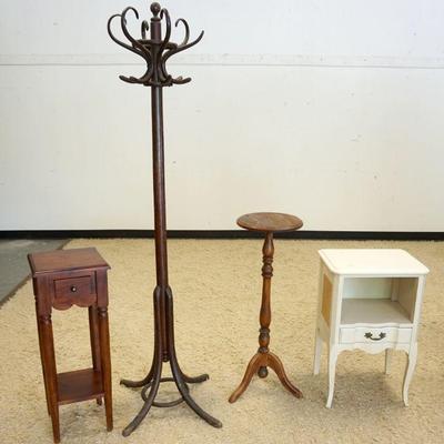 1120	LOT OF ASSORTED FURNITURE INCLUDING STANDS, BENTWOOD COAT RACK
