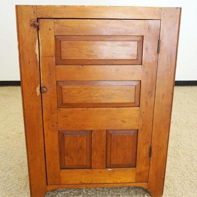 1093	ANTIQUE COUNTRY PINE JAM/PRESERVE CUPBOARD W/PANELED DOOR, APPROXIMATELY 39 IN X 17 IN X 54 IN HIGH
