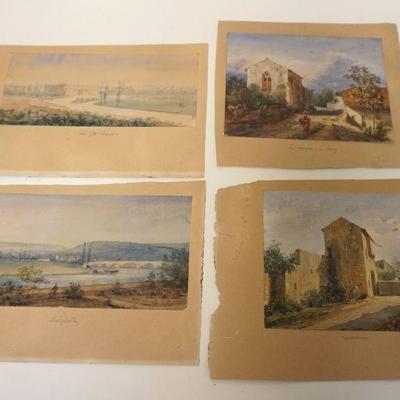 1030	LOT OF 4 ANTIQUE WATERCOLORS, LARGEST IMAGE SIZE APPROXIMATELY 5 IN X 9 IN
