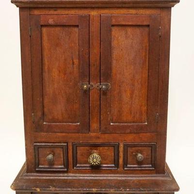 1130	ANTIQUE WALNUT MINIATURE CABINET, 2 DOORS, 3 DRAWERS, APPROXIMATELY 10 IN X 18 IN X 31 IN HIGH
