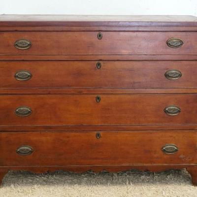 1091	ANTIQUE SOLID CHERRY COUNTRY 4 DRAWER CHEST W/SCALLOPED EDGE BOTTOM & STOP CHAMPFER SIDES, APPROXIMATELY 46 IN X 19 IN X 37 IN HIGH
