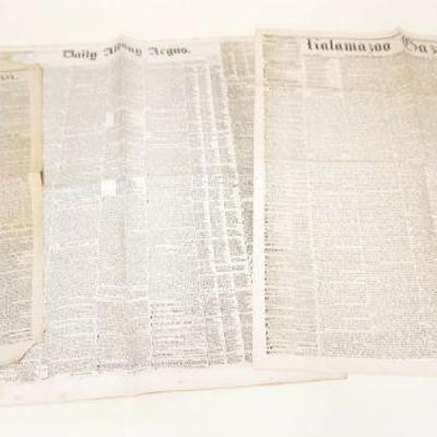 1068	LOT OF 4 ANTIQUE NEWSPAPERS, NEW YORK AMERICAN 1826, DAILY ALBANY ARGUS 1838, KALAMAZOO GAZETTE 1854 & THE ALBION 1854
