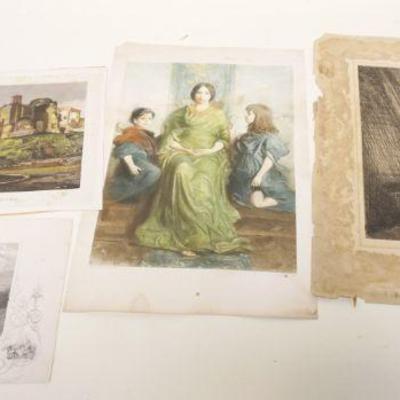1028	LOT OF 4 ENGRAVINGS SOME W/STAINING & TEARS, LARGEST APPROXIMATELY 12 IN X 15 IN
