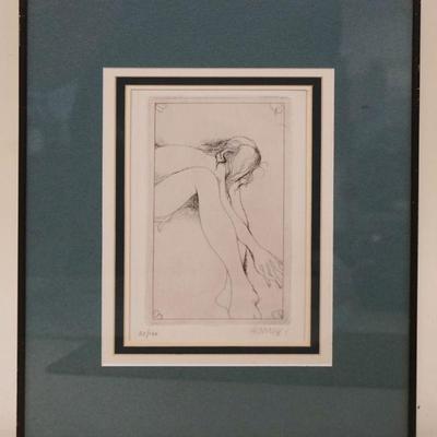 1049	ARTIST SIGNED ENGRAVING OF A WOMAN, APPROXIMATELY 10 IN X 13 IN OVERALL
