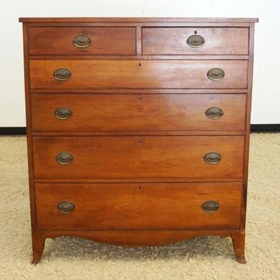 1092	ANTIQUE SOLID CHERRY TALL 6 DRAWER CHEST, APPROXIMATELY 41 IN X 21 IN X 53 IN HIGH

