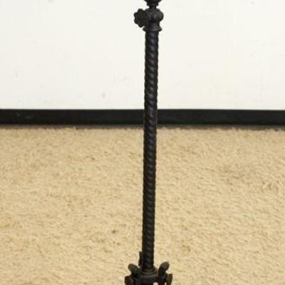1102	ORNATE WROUGHT IRON PARLOR/PIANO LAMP, ADJUSTABLE HIEGHT W/NICKLE PLATED DOUBLE BURNER
