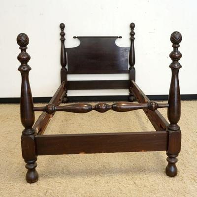 1081	MAHOGANY PINEAPPLE CARVED SINGLE BED, APPROXIMATELY 48 IN HIGH
