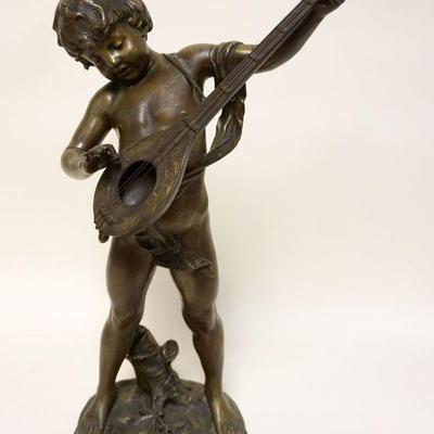1010	LARGE AGUSTE MOREAU *PRELUDE* BRONZE FIGURE, MISSING INSTRUMENT STRING, APPROXIMATELY 24 IN HIGH

